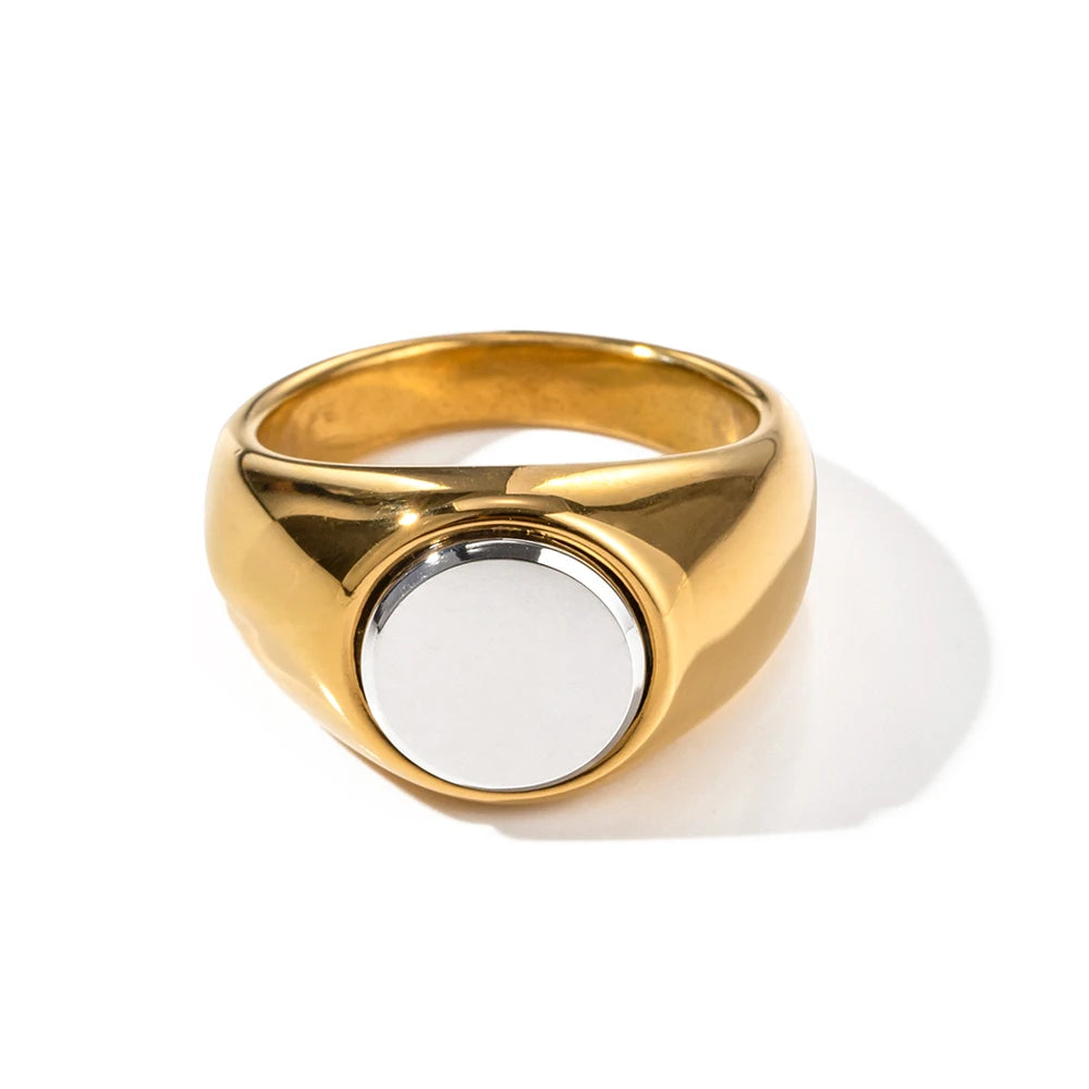 Uworld-Aço Inoxidável 18K Banhado A Ouro Incrustado Shell Anel para Mulheres, Textura De Metal, Jóias De Dedo, Declaração, Moda