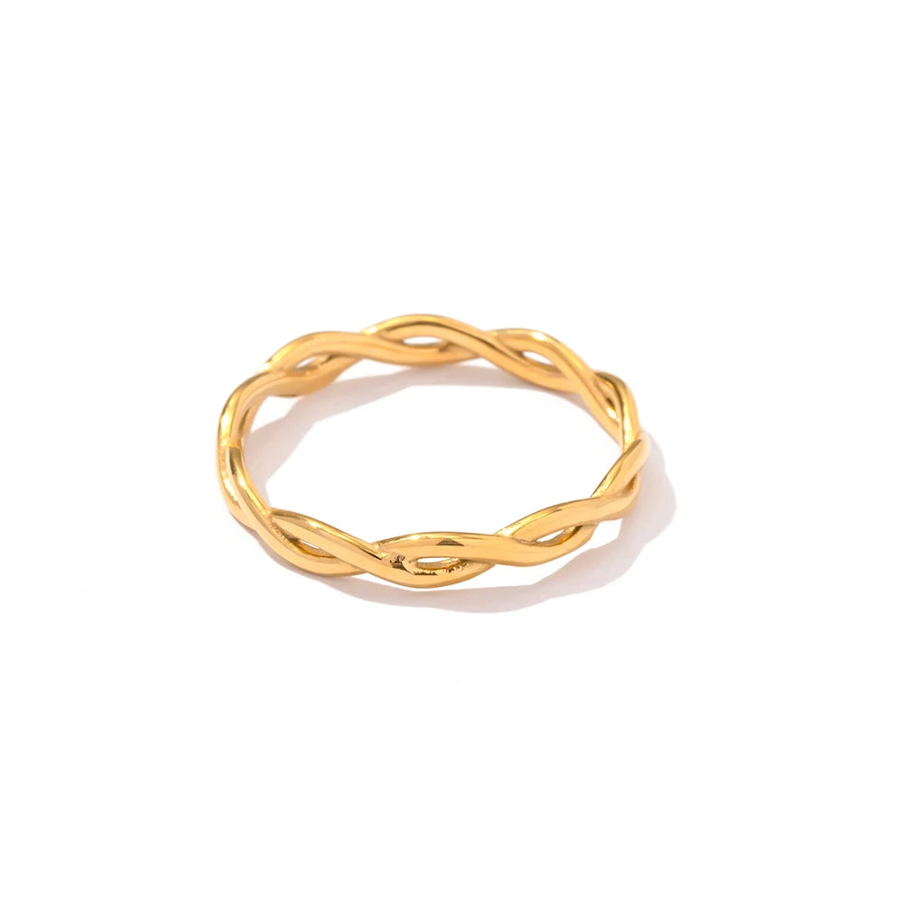 Uworld-Aço Inoxidável 18K Banhado A Ouro Incrustado Shell Anel para Mulheres, Textura De Metal, Jóias De Dedo, Declaração, Moda