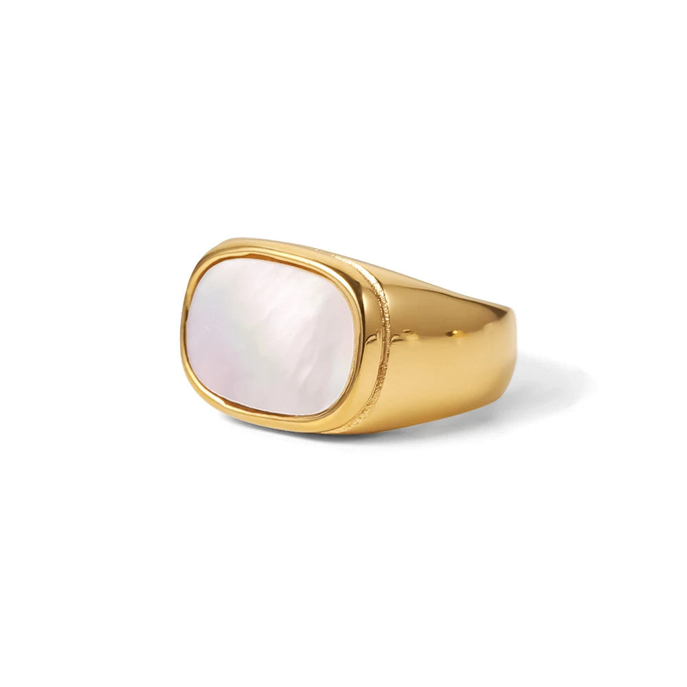 Uworld-Aço Inoxidável 18K Banhado A Ouro Incrustado Shell Anel para Mulheres, Textura De Metal, Jóias De Dedo, Declaração, Moda