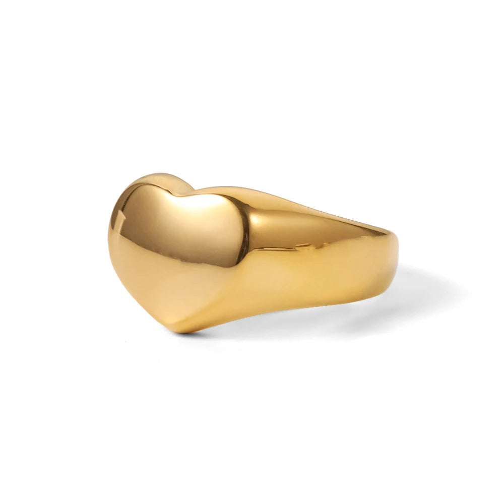 Uworld-Aço Inoxidável 18K Banhado A Ouro Incrustado Shell Anel para Mulheres, Textura De Metal, Jóias De Dedo, Declaração, Moda