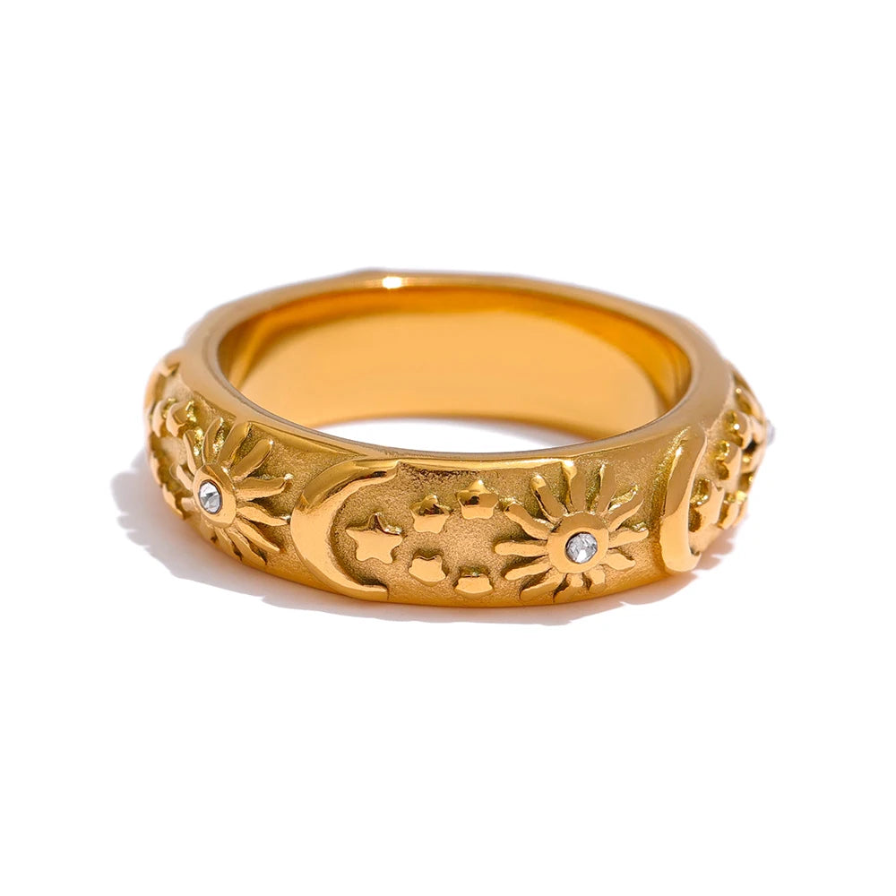 Yhpup-Anillo de sol, estrella y Luna, joyería de acero inoxidable, elegante anillo de Metal Celestial para mujer, joyería de acero inoxidable para mujer, regalo nuevo