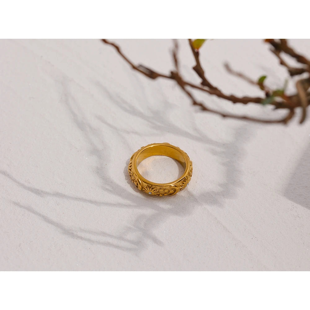 Yhpup-Anillo de sol, estrella y Luna, joyería de acero inoxidable, elegante anillo de Metal Celestial para mujer, joyería de acero inoxidable para mujer, regalo nuevo