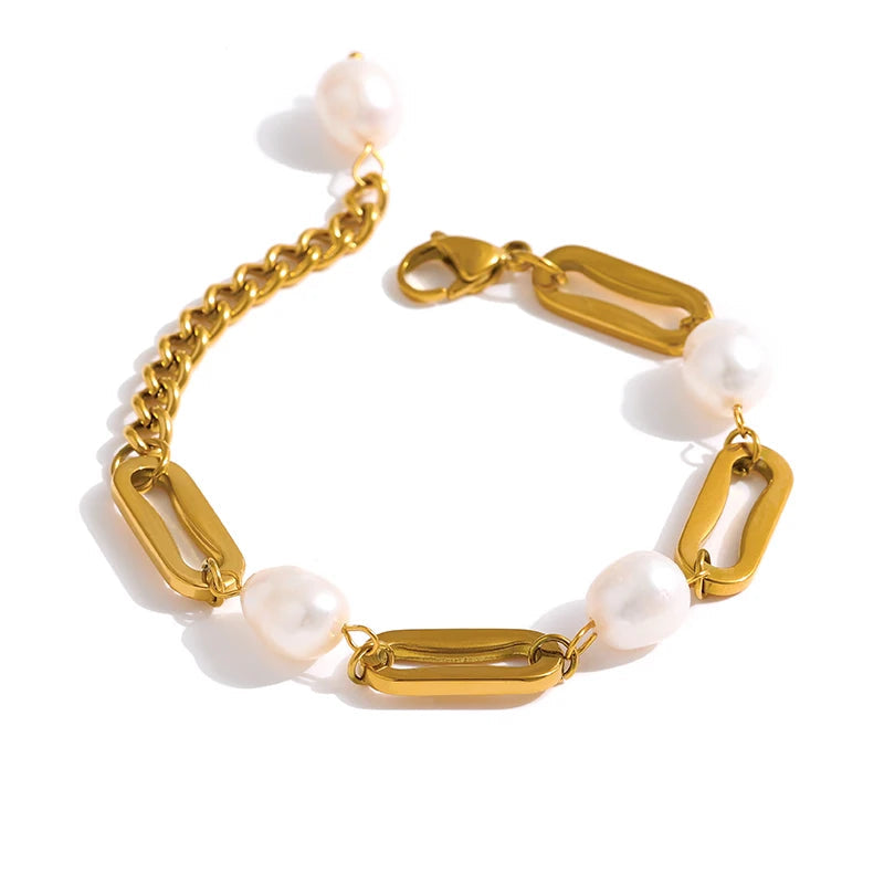 Elegante Pulsera de Cadena con Perla Natural en Acero Inoxidable - Joyería Resistente al Agua.