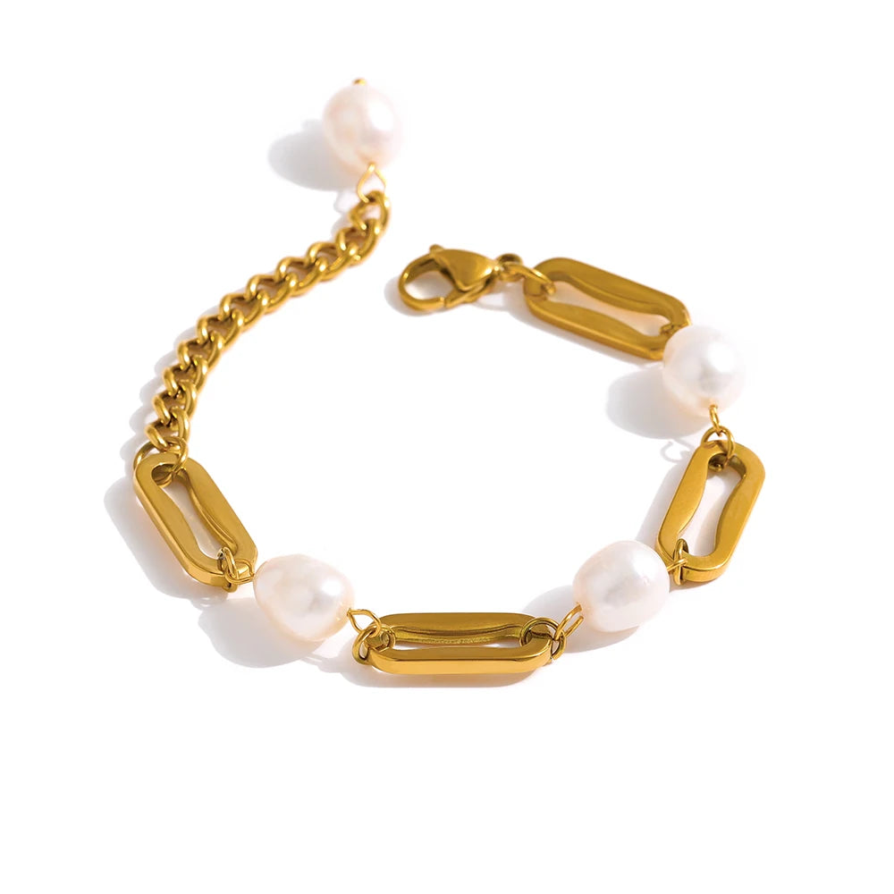 Elegante Pulsera de Cadena con Perla Natural en Acero Inoxidable - Joyería Resistente al Agua.