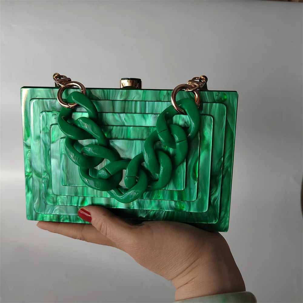 Bolsa de embreagem monocromática acrílica para mulheres, senhora, baile, chique, vestido, carteiras de casamento, sacos de noite, festa, baile, moda, luxo, verde, novo