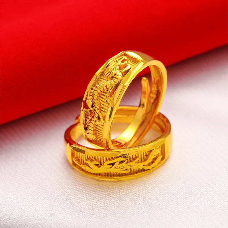 Anéis de Noivado Cor do ouro Set Para Mulheres Homens Casal Anel Ajustável Anillos Bague Femme Wedding Band Trendy Jewelry Party Gifts