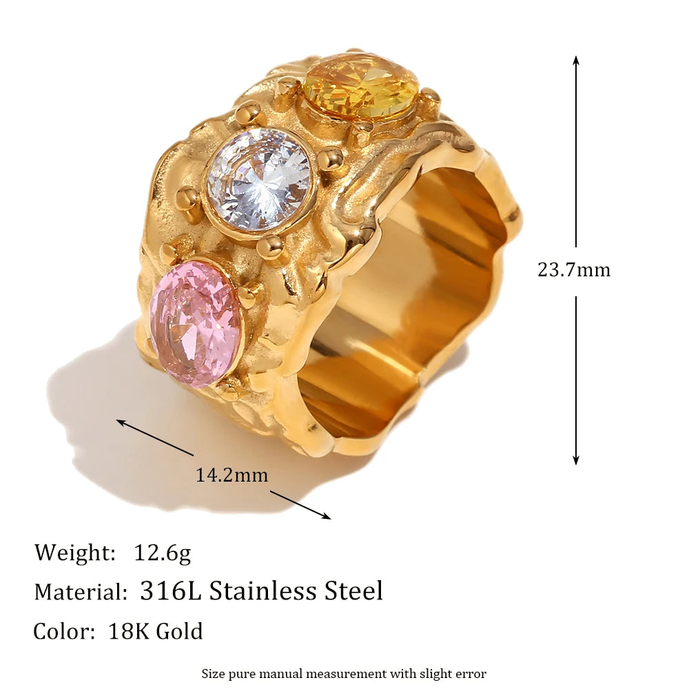 Ebbelle elenco irregular colorido strass pulseira brinco anel conjunto de jóias 18k banhado a ouro aço inoxidável para mulher charme