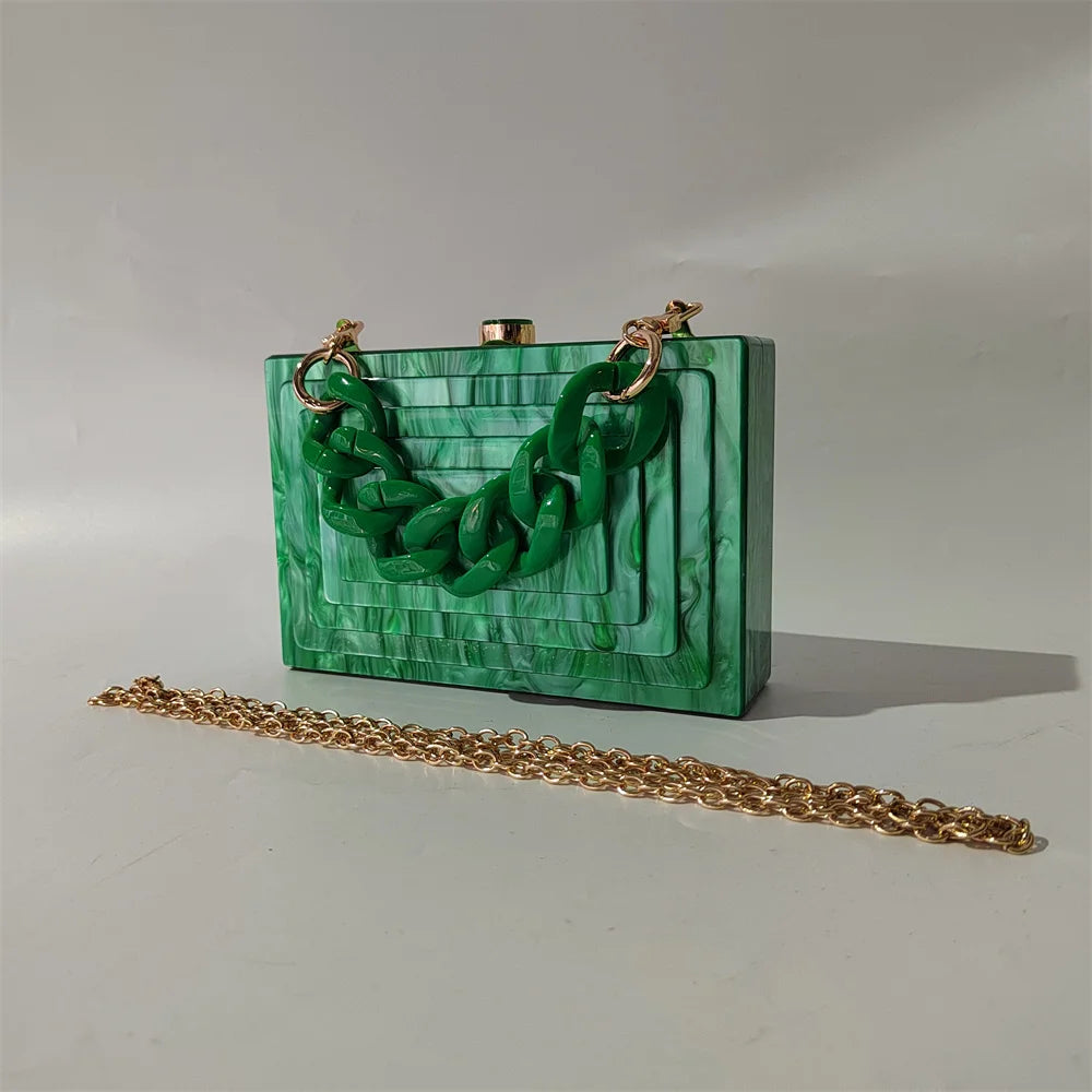 Bolsa de embreagem monocromática acrílica para mulheres, senhora, baile, chique, vestido, carteiras de casamento, sacos de noite, festa, baile, moda, luxo, verde, novo