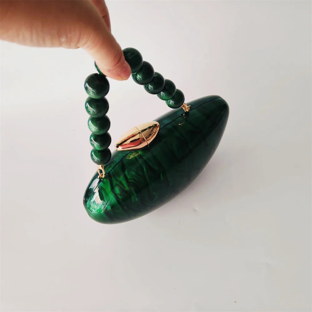 Mini mármore verde pérola acrílico feminino concha caixa embreagens presente pro pequena noite minaudiere sacos de casamento nupcial bolsas festa