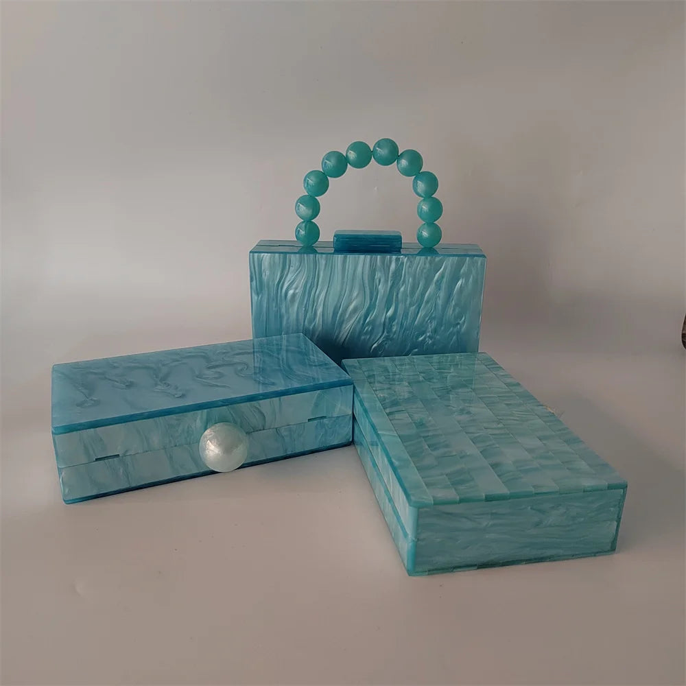 Saco De Embreagem De Noite De Caixa Azul Claro Acrílico, Bolsas De Dinheiro, Bolsas Designer De Luxo, Carteiras Frisadas De Festa, Flap De Verão Feminino