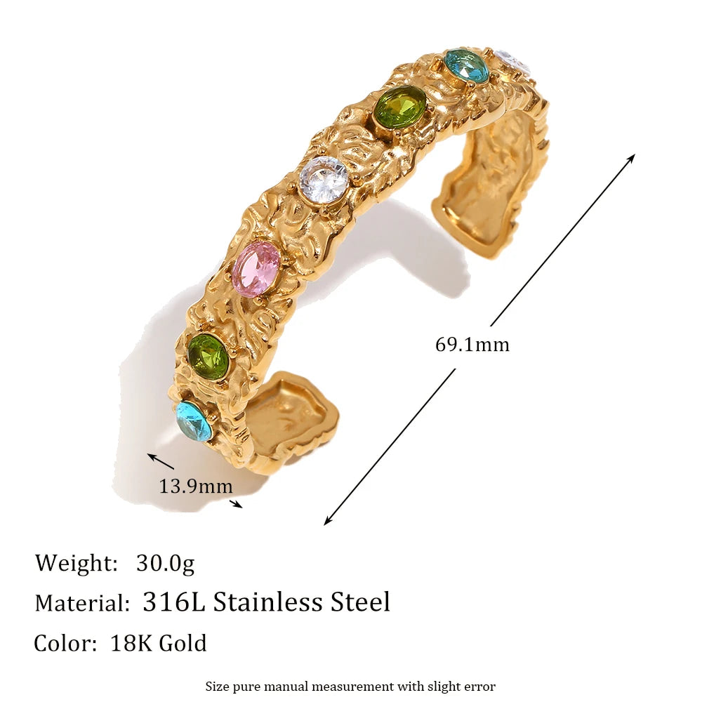 Ebbelle elenco irregular colorido strass pulseira brinco anel conjunto de jóias 18k banhado a ouro aço inoxidável para mulher charme