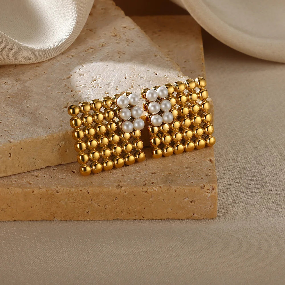 Mini brincos de imitação de pérolas fofas de aço inoxidável para mulheres cor dourada estrela do mar flor aretes joias de aniversário de casamento presente