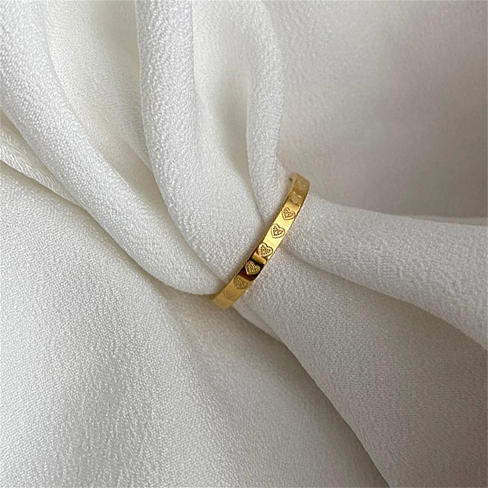 Anéis de coração de aço inoxidável dourado de 2 mm tamanho feminino 5/6/7/8/9/10 #   Anel de dedo fino aliança de casamento joias de noivado presente para namorada