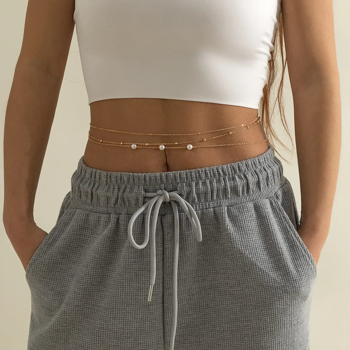 Moda e sexy corrente de contas redondas corrente de cintura dupla simples metal grosso corrente de corpo feminino barriga cintura decoração